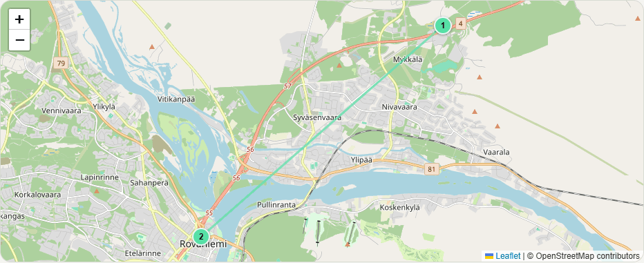 Map preview of the first day in the shared Rovaniemi plan